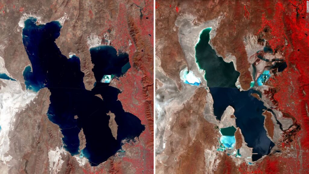 Great Salt Lake map comparison from USGS EROS from 1987 and 2022
